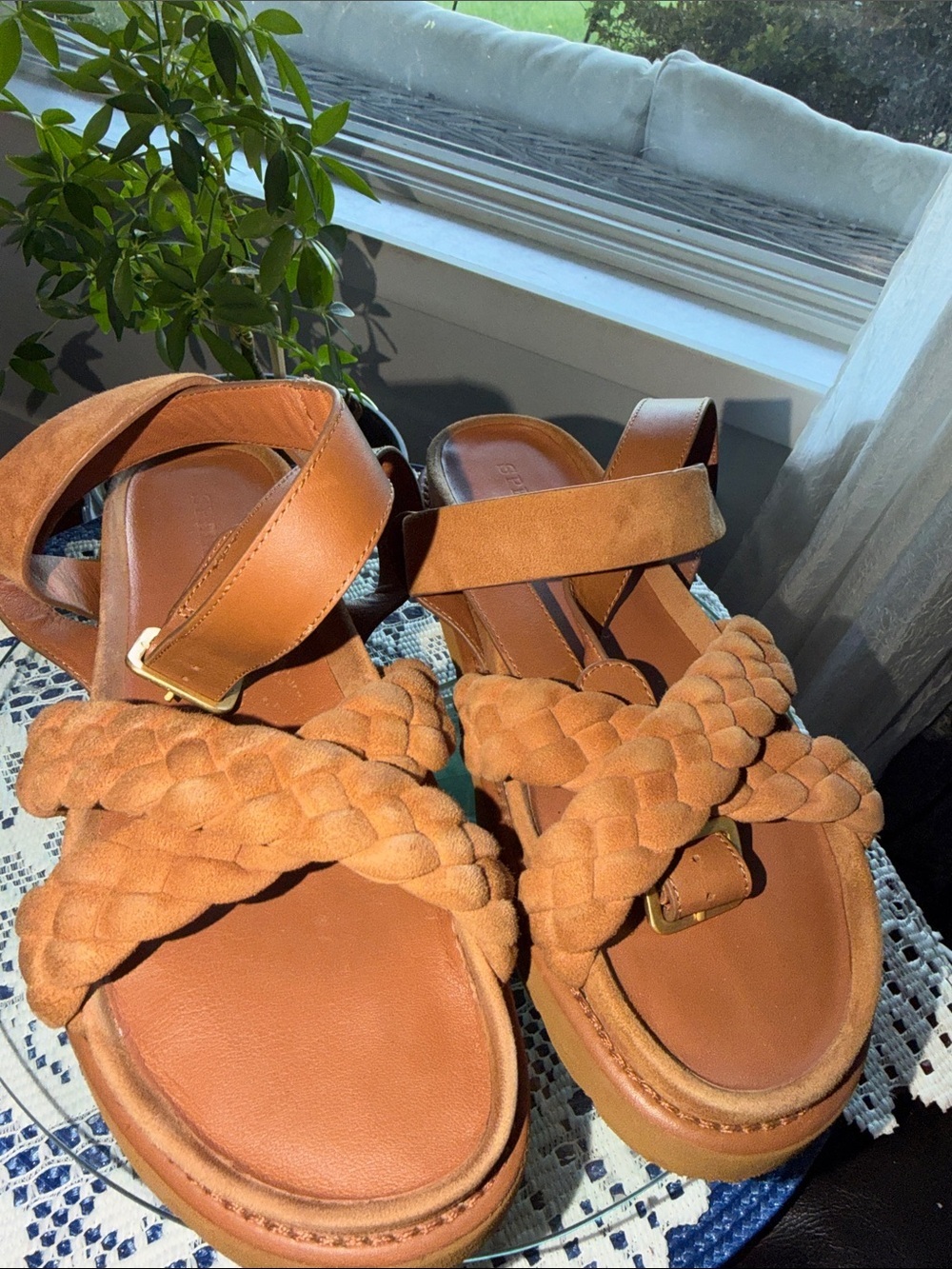 Spell Braided Tan Suede Sandals